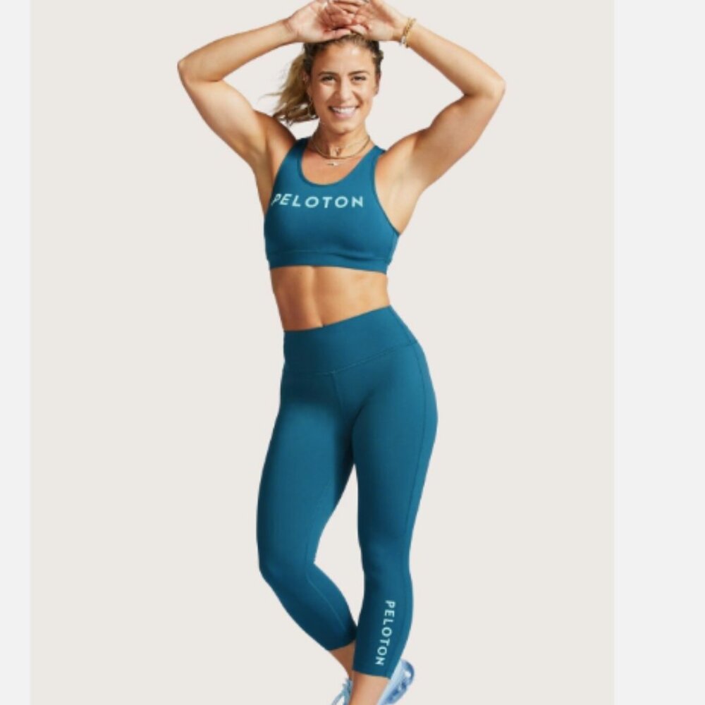 💕 PELOTON Essential Capri Leggings Teal Green Large - Picture 1 of 7